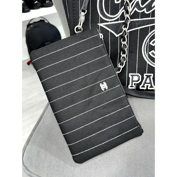 Chanel 23P Deauville Black White Stripe Large Shopping 30cm Top Handle Tote Bag - Picture 5 of 12